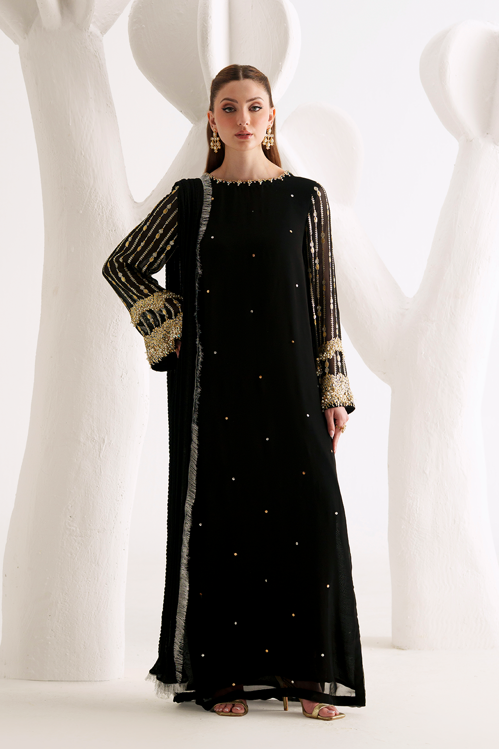 AMAVE EMBROIDERED CHIFFON DRESS - 3 PC UNSTITCHED