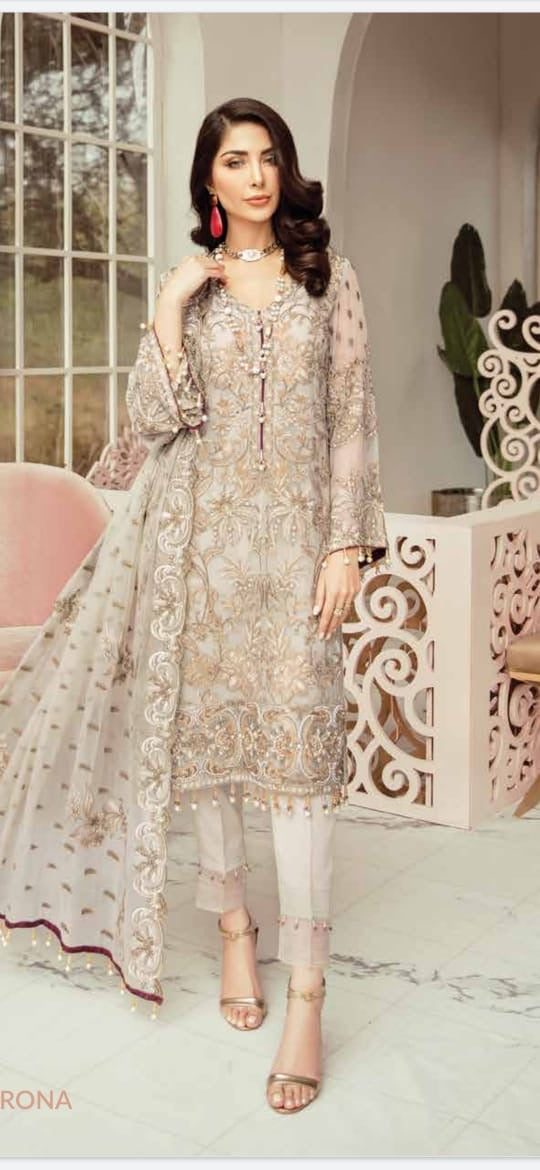 FLOSSIE EMBROIDERED CHIFFON - 3 PC UNSTITCHED