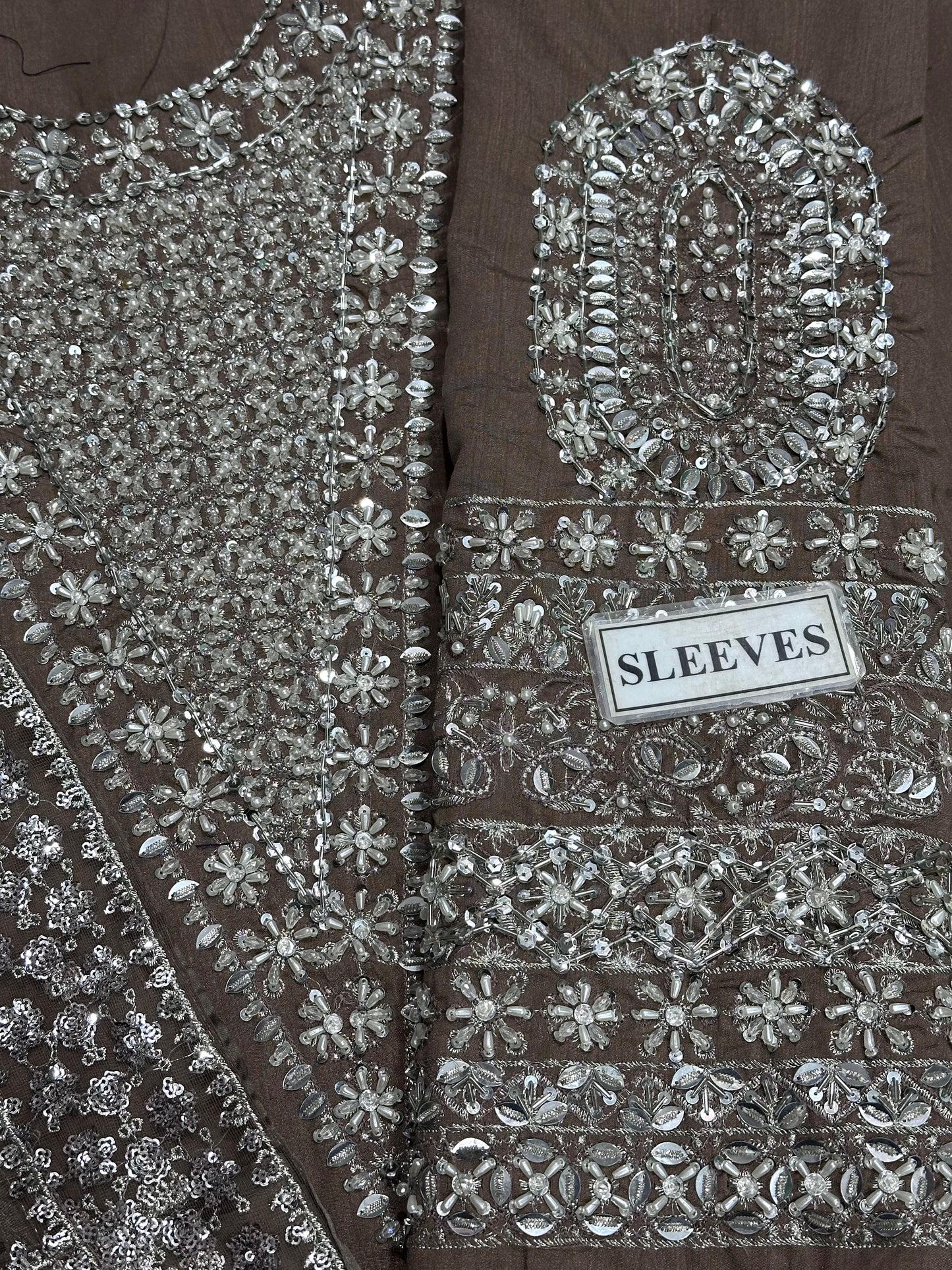 HUSSAIN REHAR LUXURY EMBROIDERED ADDA WORK RAW SILK - 3 PC UNSTITCHED