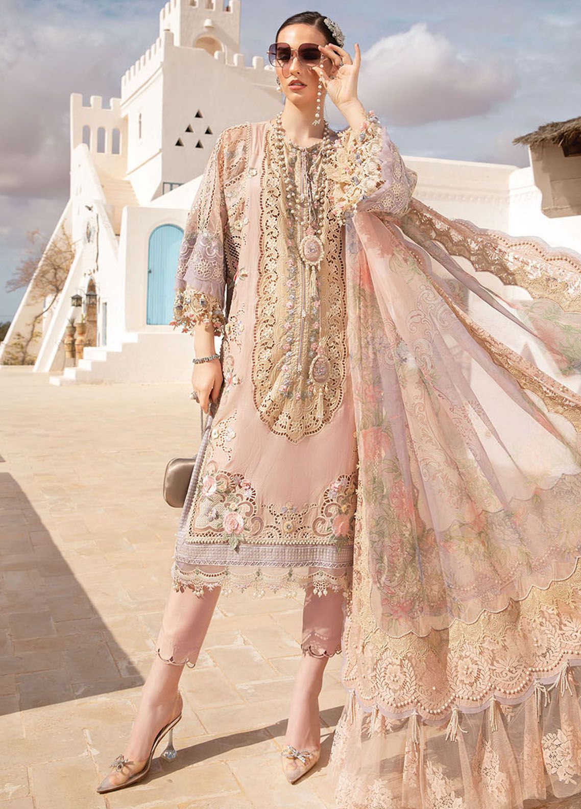 MARIA B EMBROIDERED LASER WORK LAWN - 3 PC UNSTITCHED