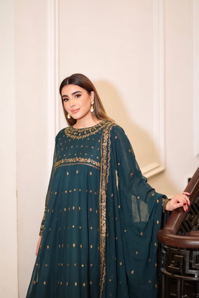 EMBROIDERED CHIFFON FROK - 3 PC STITCHED