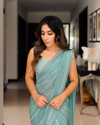 EMBROIDERED PURE CHIFFON SAREE - 3 PC UNSTITCHED