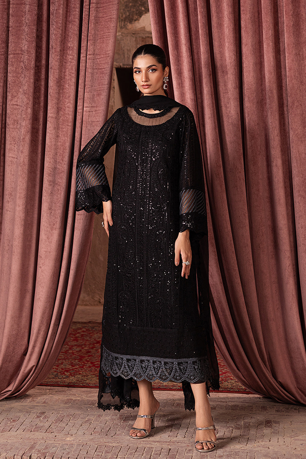 AZURE EMBROIDERED SEMI PURE CHIFFON - 3 PC UNSTITCHED