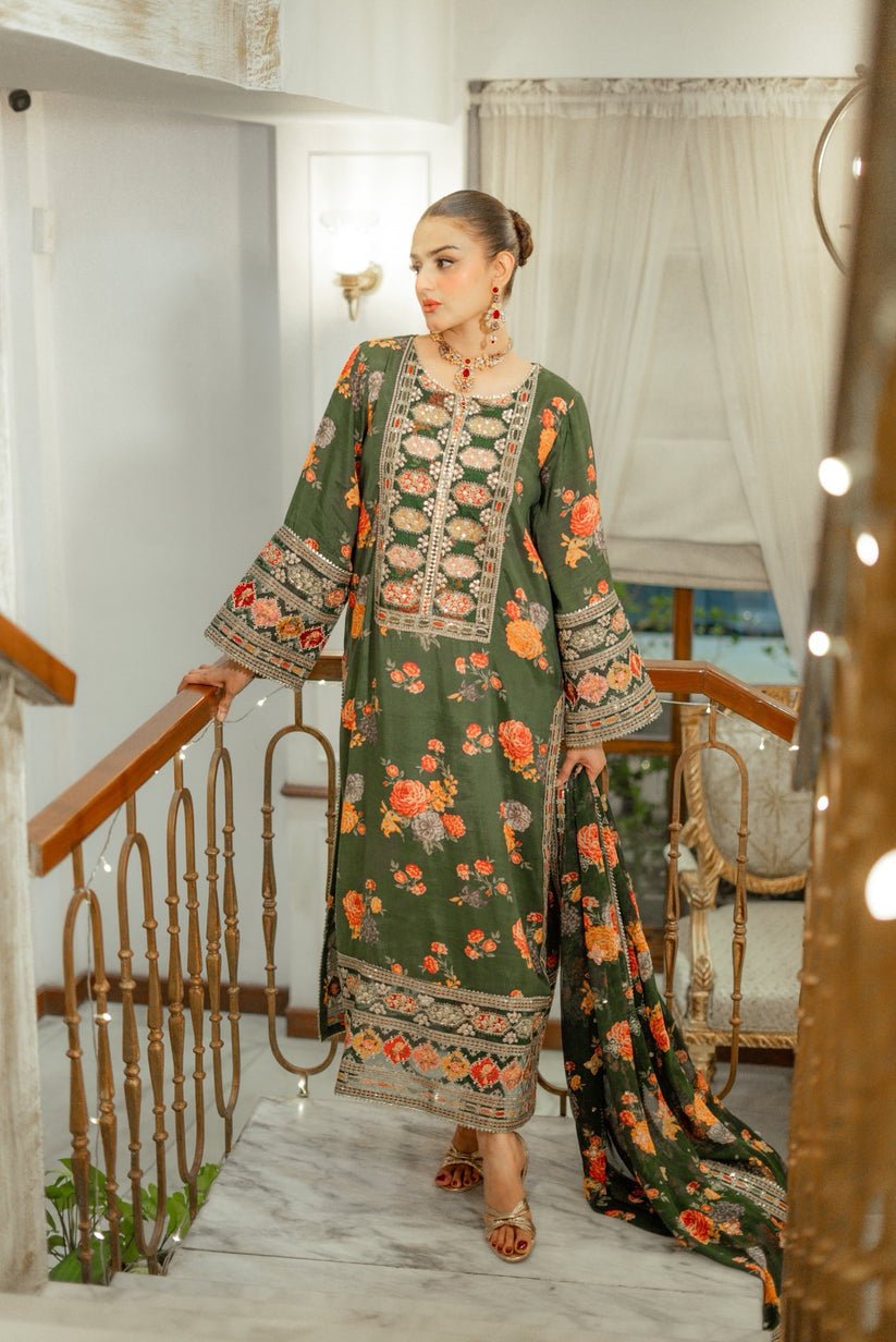 ANEELA’S EMBROIDERED SILK - 3 PC UNSTITCHED