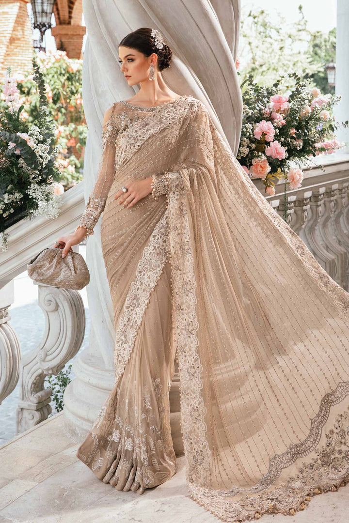 MARIA B EMBROIDERED NET SAREE - 3 PC UNSTITCHED