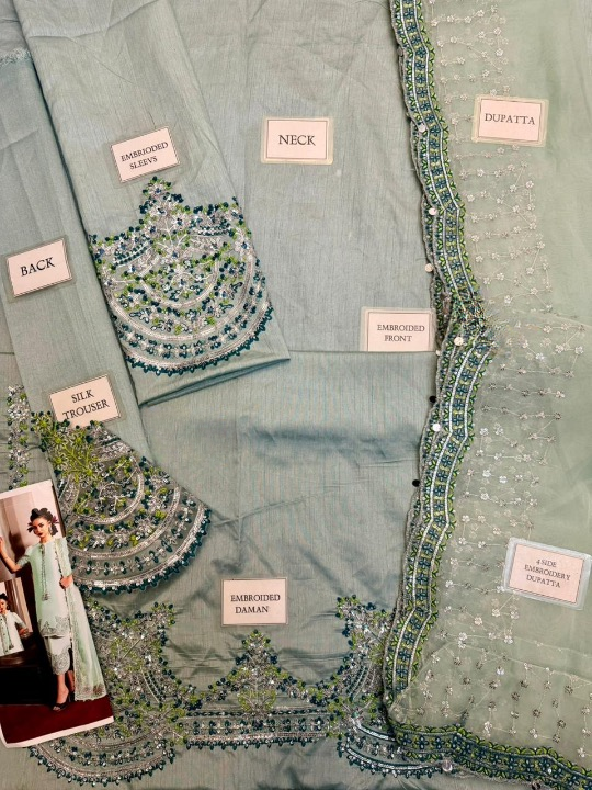 HUSSAIN REHAR EMBROIDERED RAW SILK ADDA WORK - 3 PC UNSTITCHED