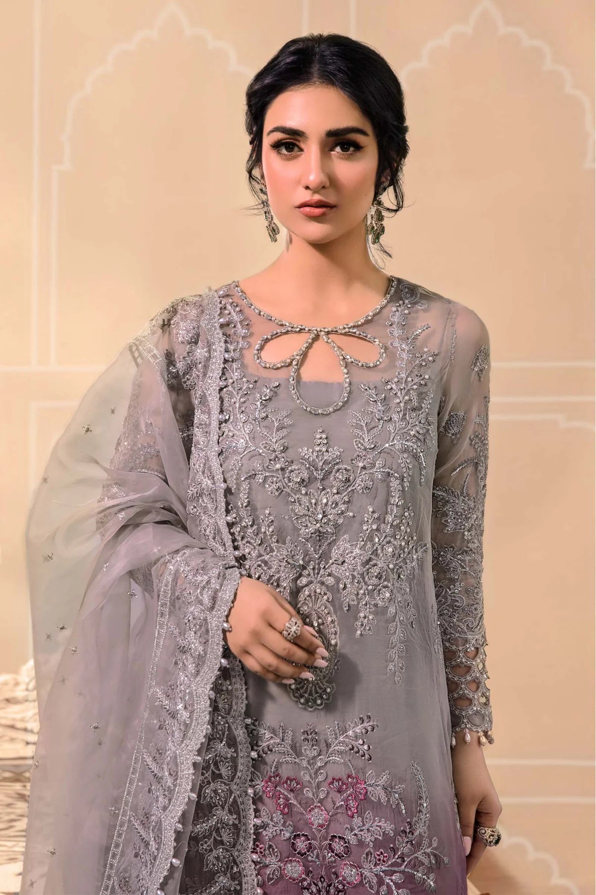 MARIA B TIE & DIE EMBROIDERED ORGANZA DRESS - 3 PC UNSTITCHED