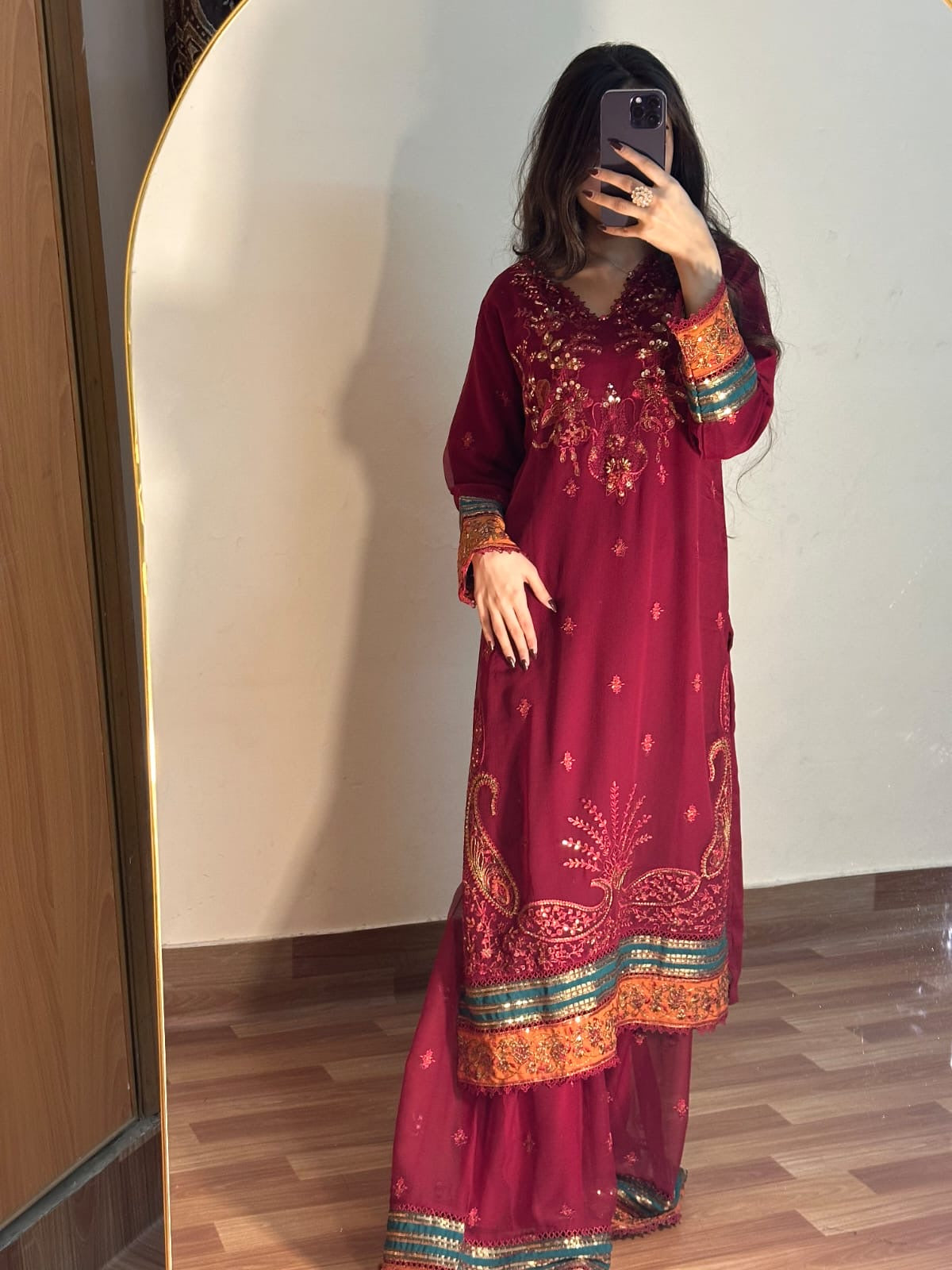 HOORAIN’S PRET LUXURY CHIFFON EMBROIDERED - 3 PC STITCHED