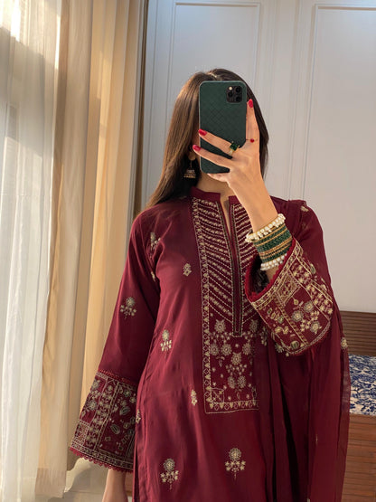 HOORAIN’S PRET EMBROIDERED COTTON SILK - 3 PC STITCHED