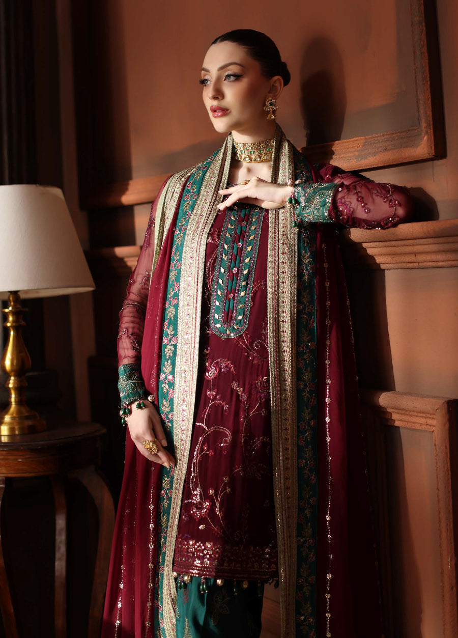 NUREH EMBROIDERED CHIFFON DRESS - 3 PC UNSTITCHED