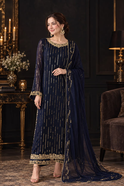 IZNIK EMBROIDERED CHIFFON DRESS - 3 PC UNSTITCHED