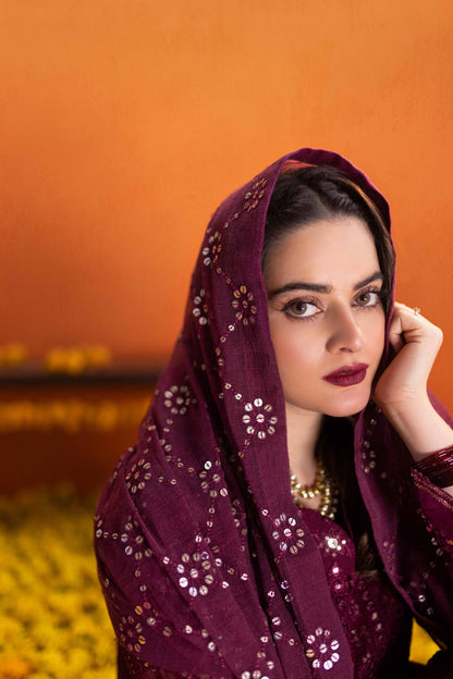 MINAL KHAN EMBROIDERED CHIFFON DRESS - 3 PC UNSTITCHED