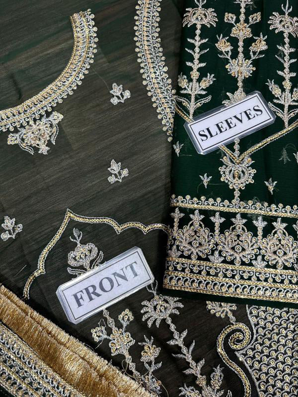 MAHAWAJAHAT BRIDAL GHARARA EMBROIDERED CHIFFON - 3 PC UNSTITCHED