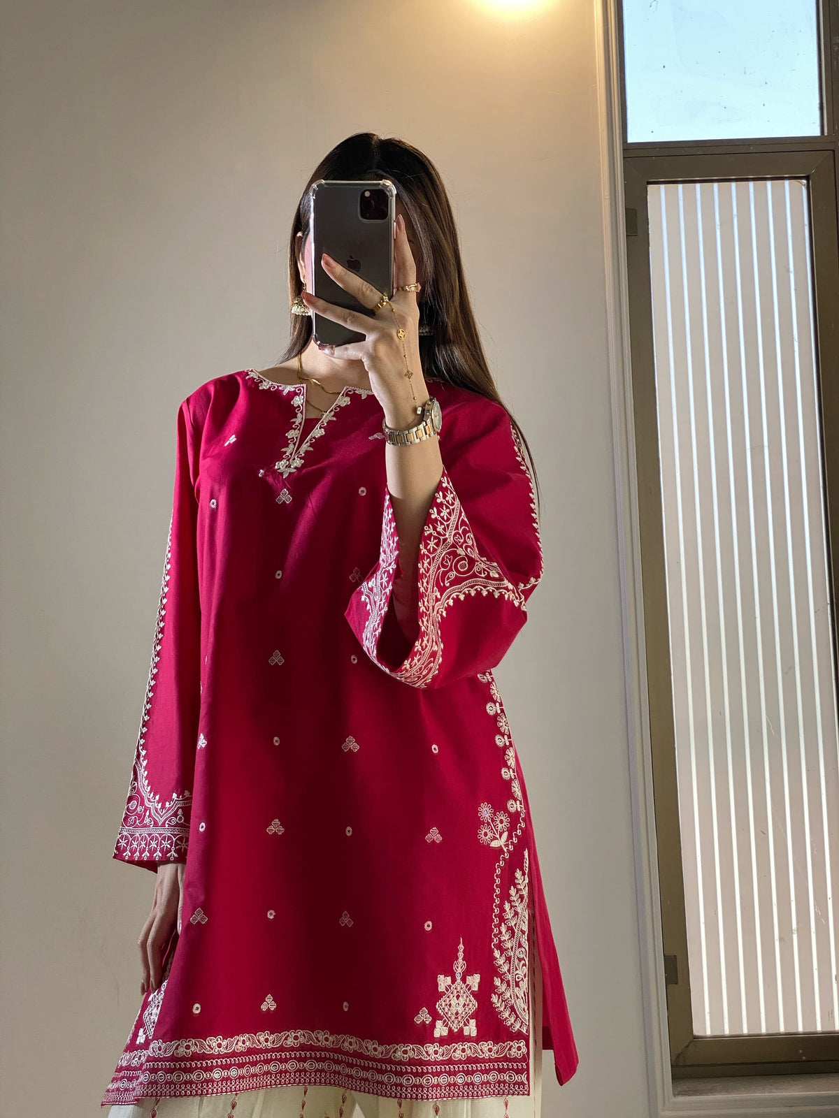 EMBROIDERED COTTON DRESS - 2 PC STITCHED