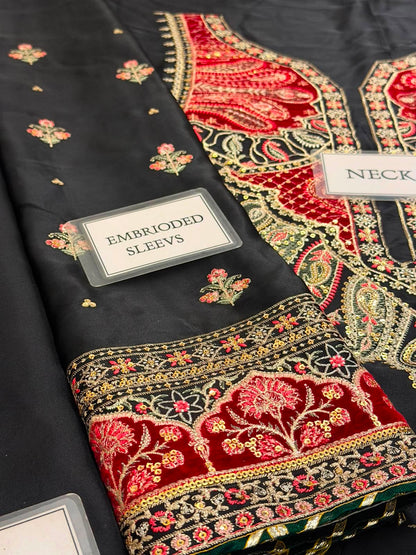 ETHNC LUXURY EMBROIDERED SILK KAFTAN - 3 PC UNSTITCHED