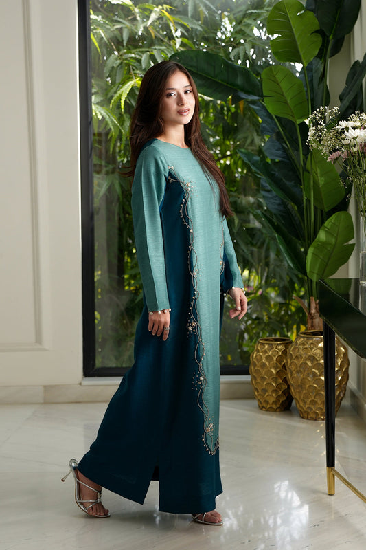 LULUSAR RAW SILK EMBROIDERED TIE N DIE DRESS - 3 PC UNSTITCHED