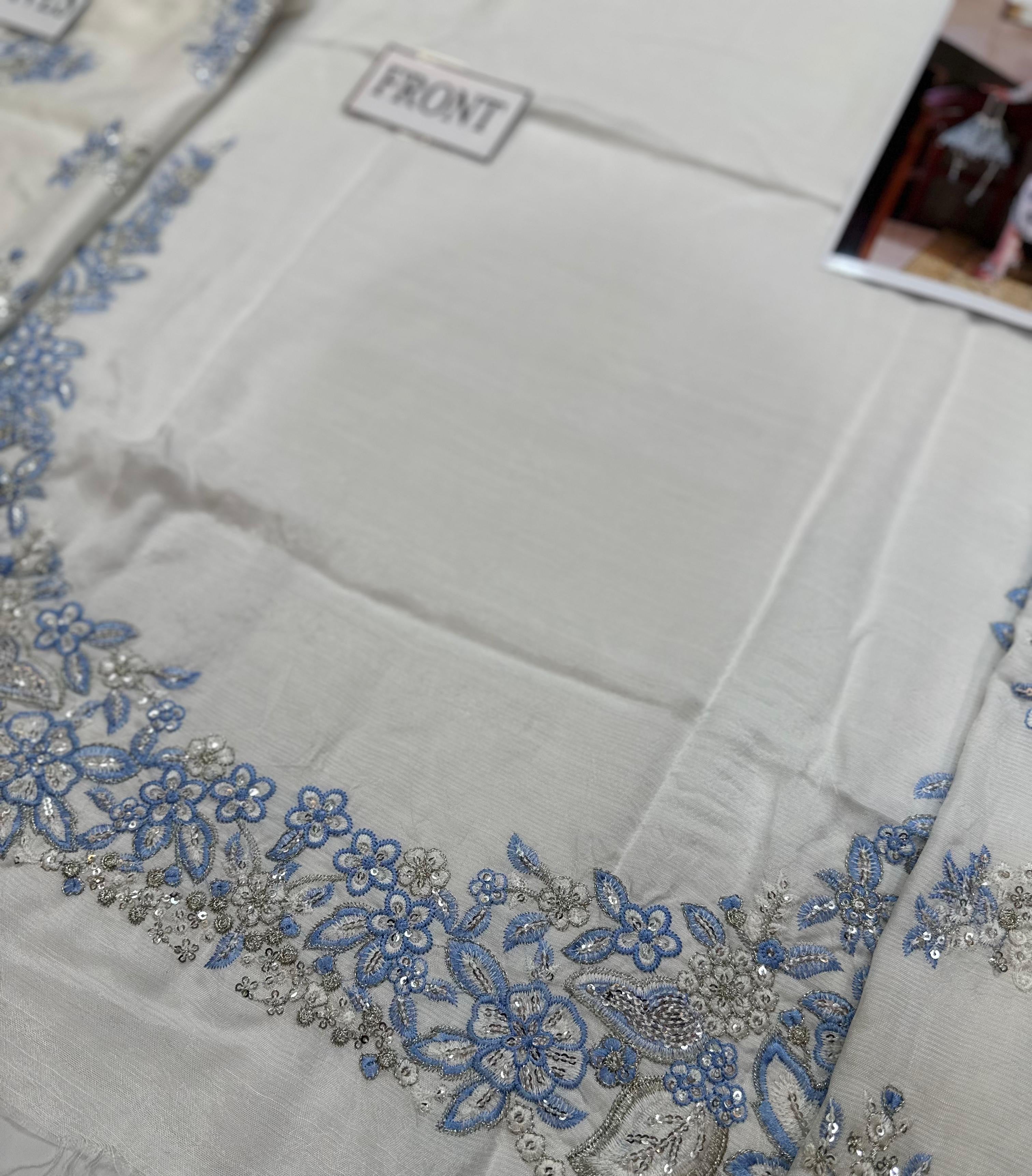 HUSSAIN REHAR LUXURY EMBROIDERED RAW SILK - 3 PC UNSTITCHED