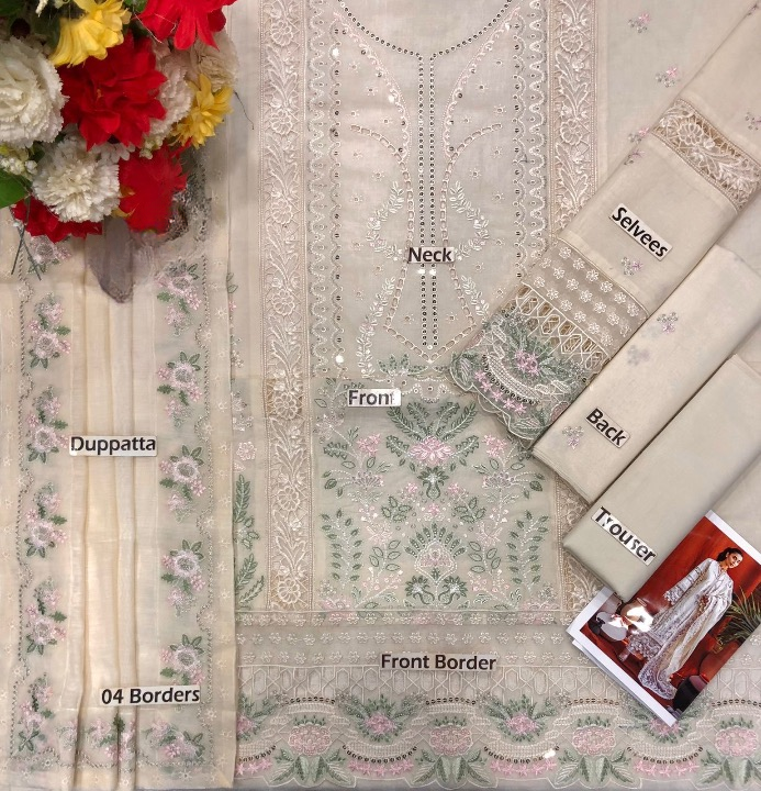 AKBAR ASLAM LUXURY CHIKANKARI LAWN EMBROIDERED - 3 PC UNSTITCHED