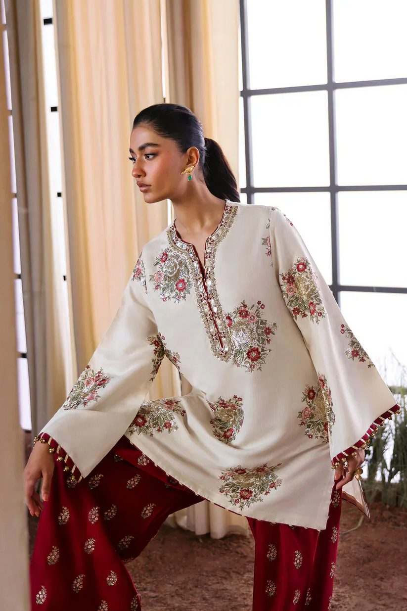 ETHNIC LUXURY RAW SILK EMBROIDERED HANDMADE - 3 PC UNSTITCHED
