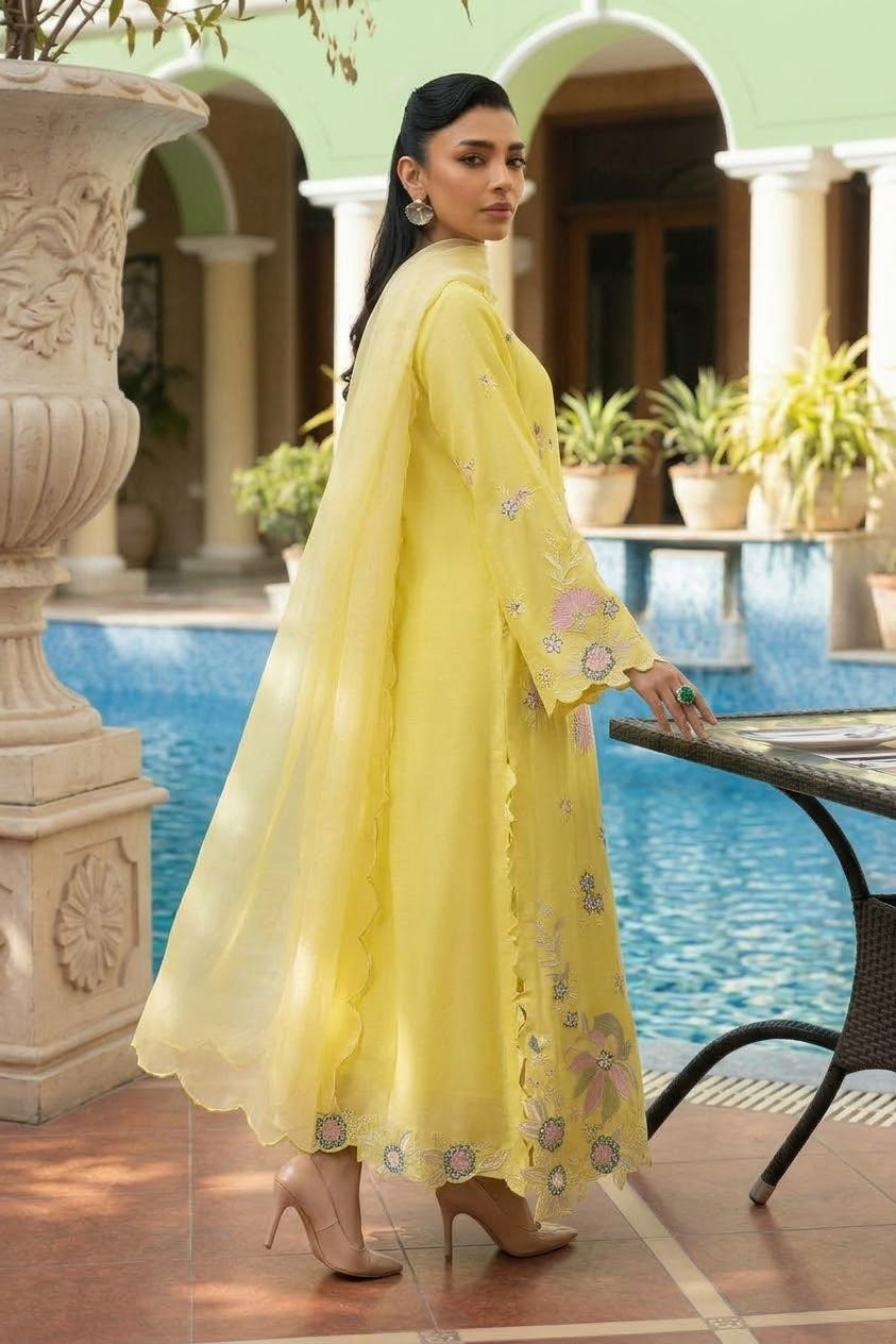 ETHNC EMBROIDERED KAFTAN SILK - 3 PC UNSTITCHED