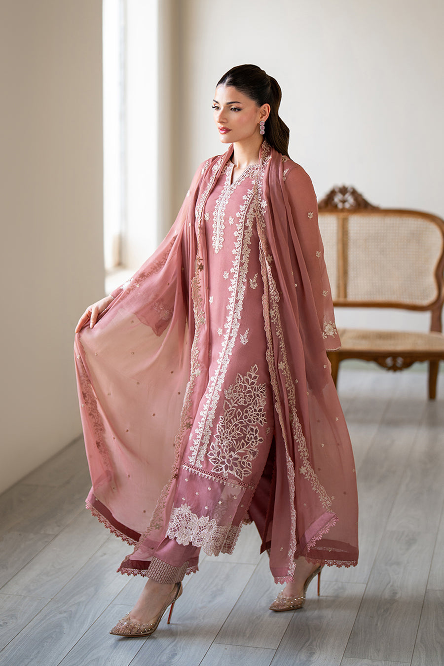 AZURE EMBROIDERED SEMI PURE CHIFFON - 3 PC UNSTITCHED
