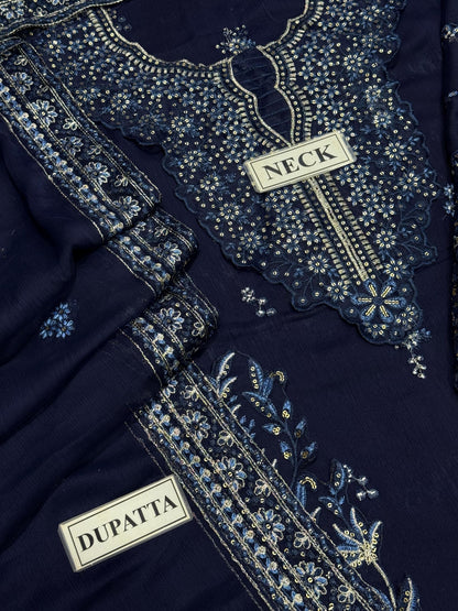AZURE EMBROIDERED CHIFFON - 3 PC UNSTITCHED