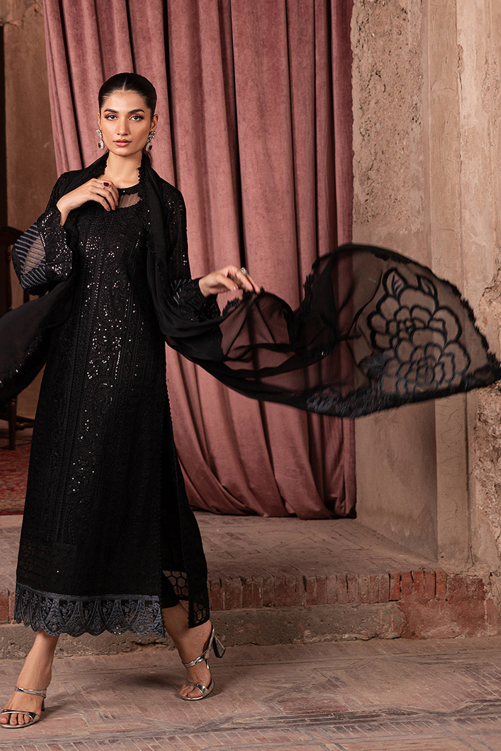 AZURE EMBROIDERED SEMI PURE CHIFFON - 3 PC UNSTITCHED