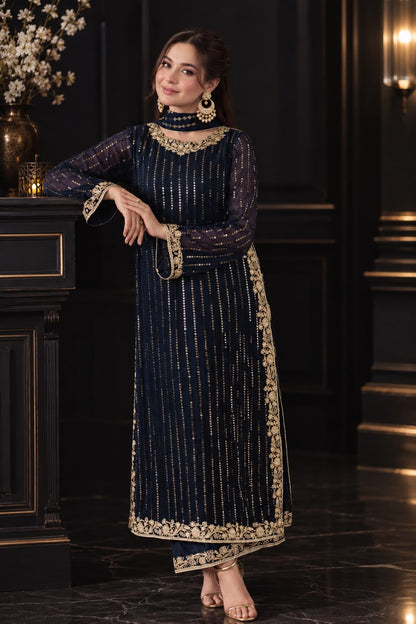 IZNIK EMBROIDERED CHIFFON DRESS - 3 PC UNSTITCHED