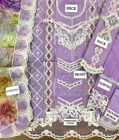CRIMSON LUXURY CHIKANKARI EMBROIDERED LAWN - 3 PC UNSTITCHED