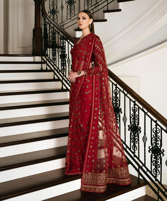 SAPPHIRE LUXURY EMBROIDERED NET SAREE - 3 PC UNSTITCHED