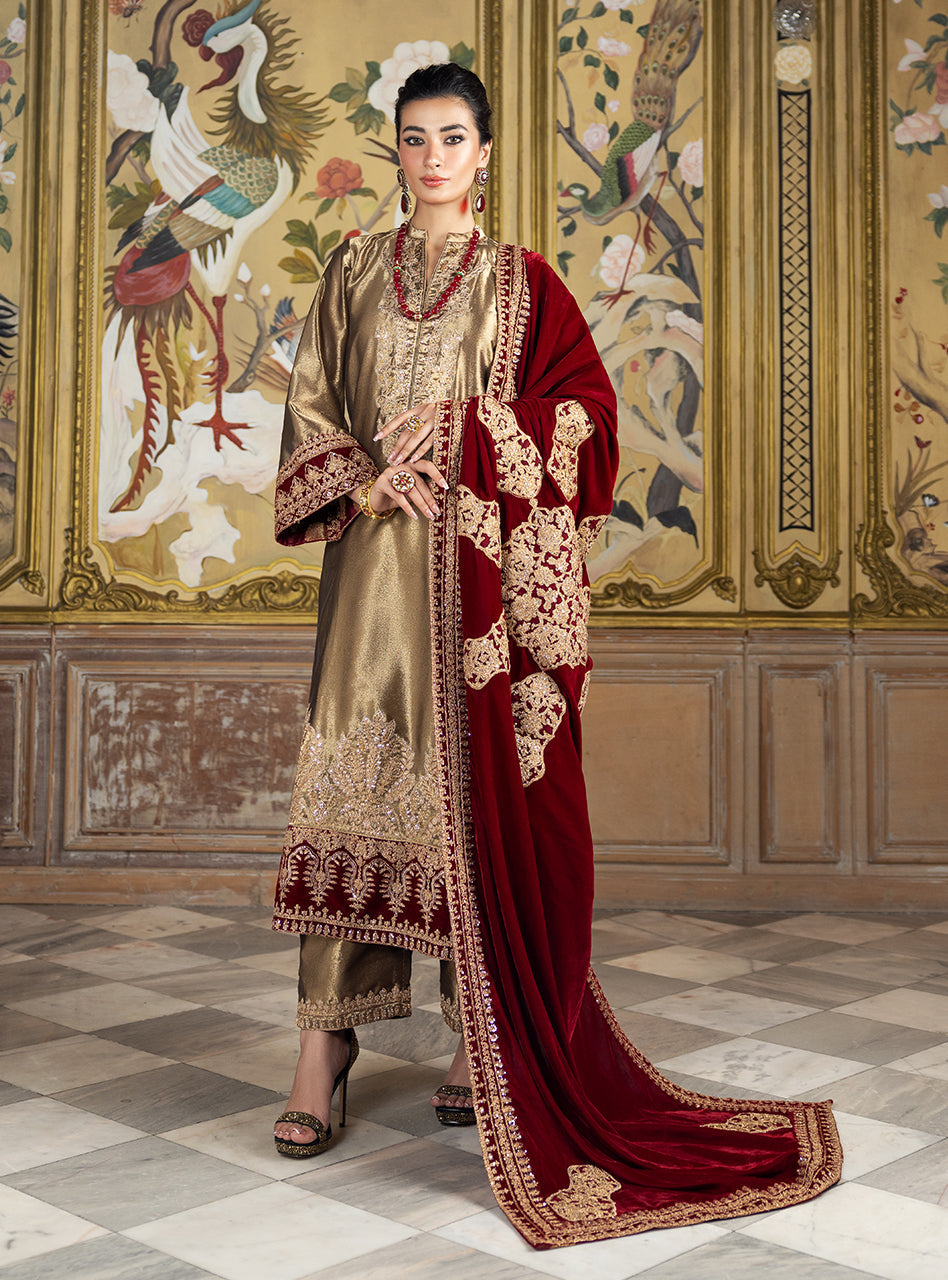 ZAINAB CHOTTANI EMBROIDERED ZARI ORGANZA VELVET - 3 PC UNSTITCHED