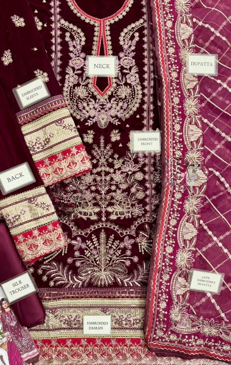 EMBROIDERED VELVET DRESS - 3 PC UNSTITCHED