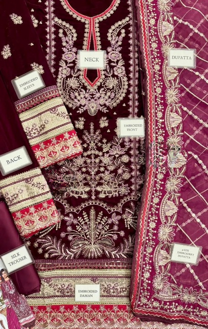 EMBROIDERED VELVET DRESS - 3 PC UNSTITCHED