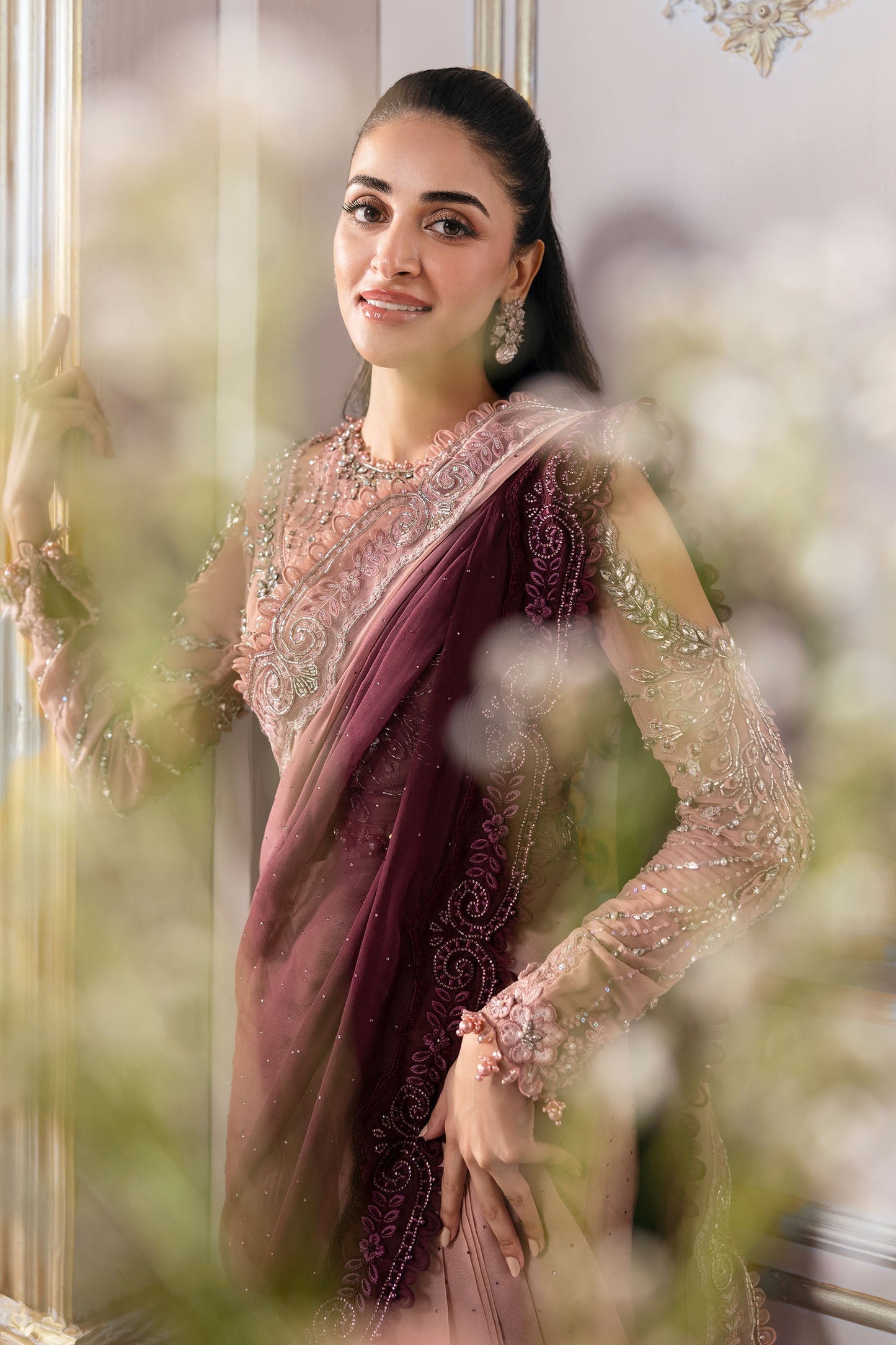 MARIA B LUXURY EMBROIDERED PURE CHIFFON SAREE - 3 PC UNSTITCHED
