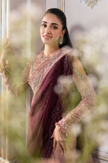 MARIA B LUXURY EMBROIDERED PURE CHIFFON SAREE - 3 PC UNSTITCHED