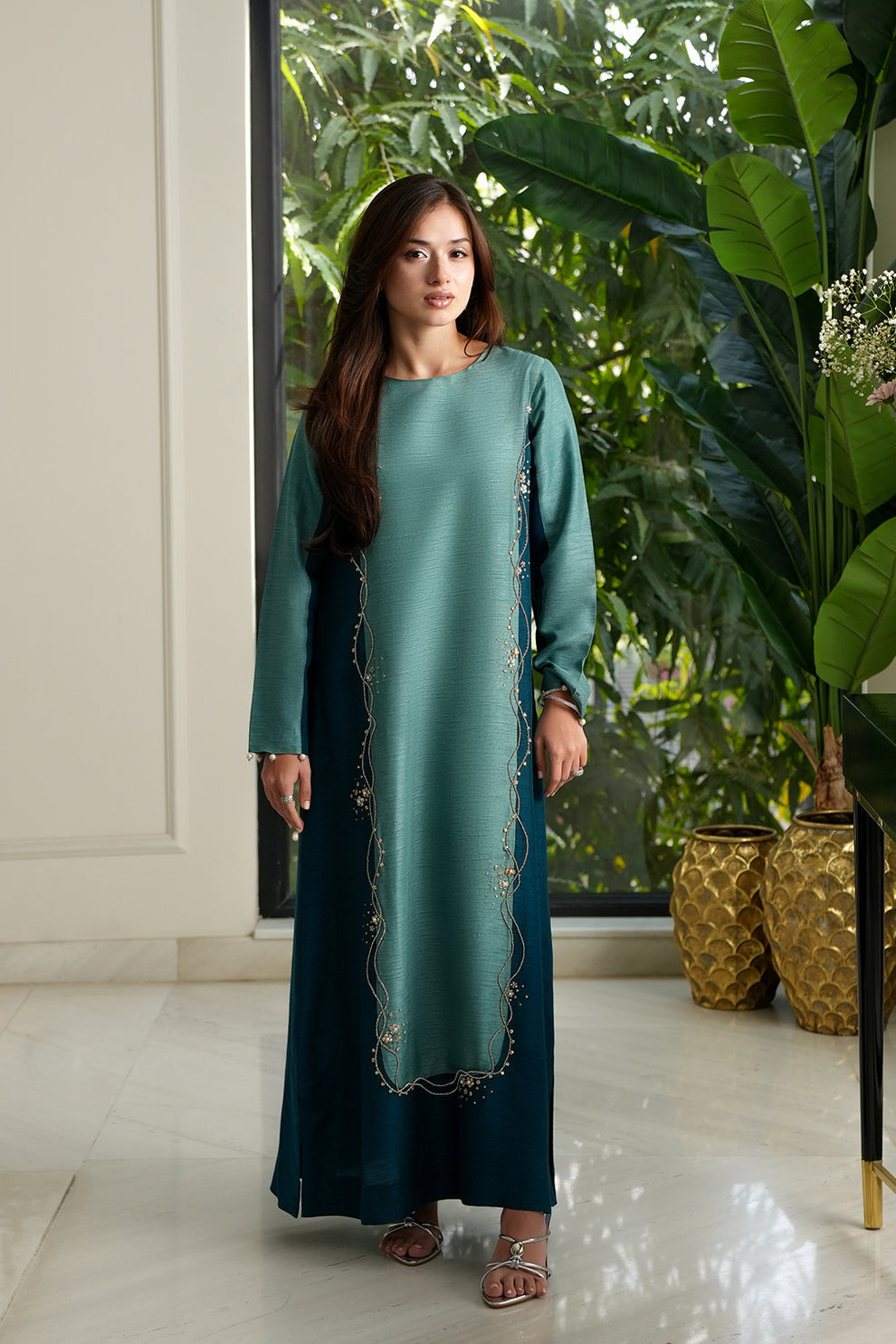 LULUSAR RAW SILK EMBROIDERED TIE N DIE DRESS - 3 PC UNSTITCHED