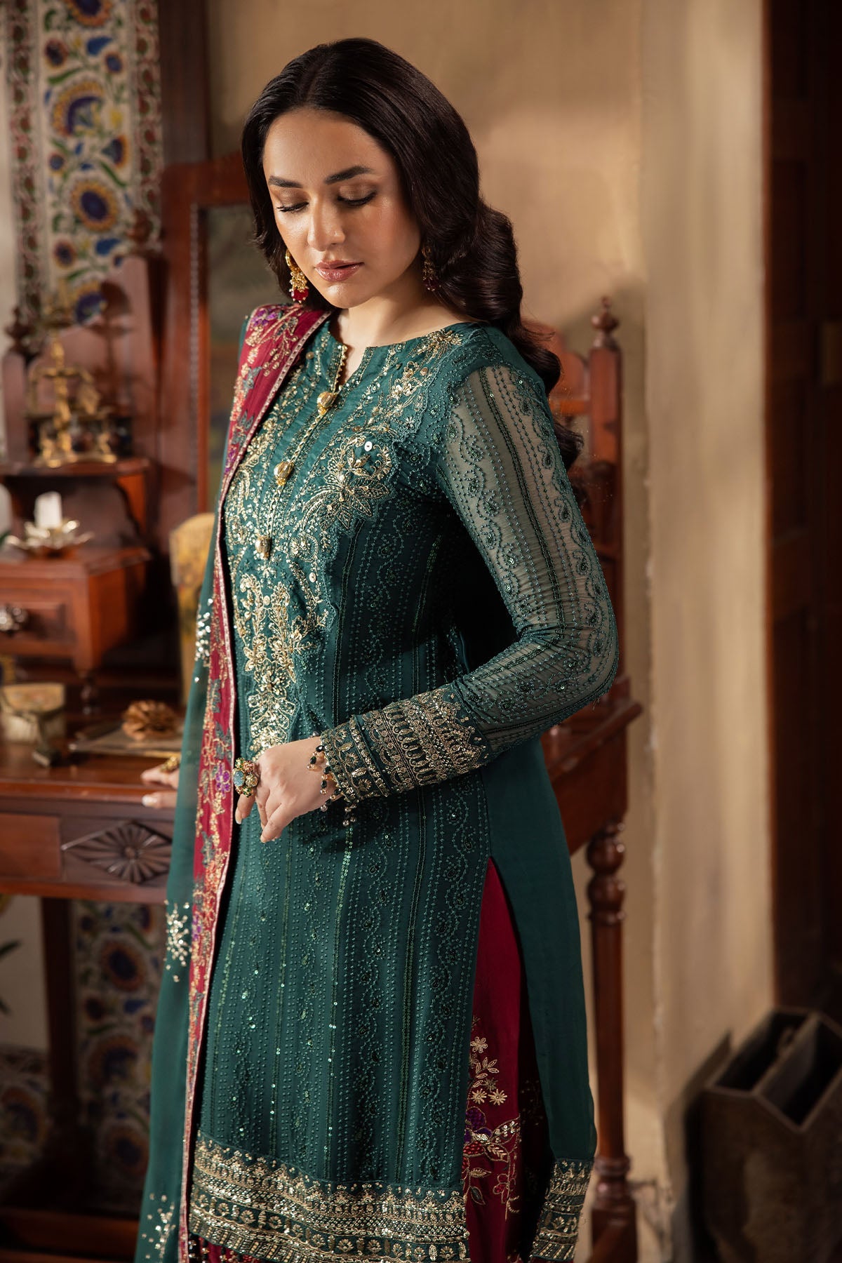 NUREH EMBROIDERED CHIFFON DRESS - 3 PC UNSTITCHED