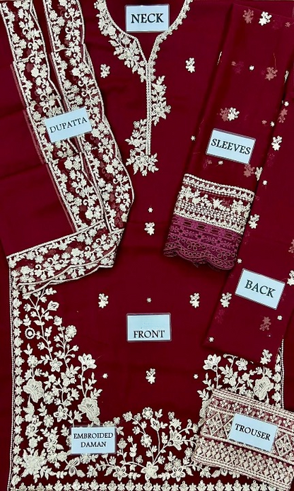 AZURE EMBROIDERED BERRY DUSK CHIFFON - 3 PC UNSTITCHED