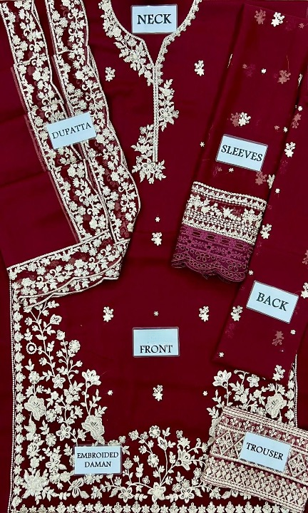 AZURE EMBROIDERED BERRY DUSK CHIFFON - 3 PC UNSTITCHED