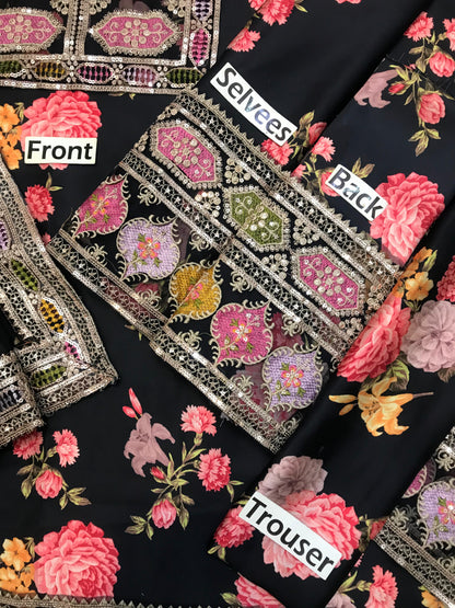 ANEELA’S EMBROIDERED SILK - 3 PC UNSTITCHED