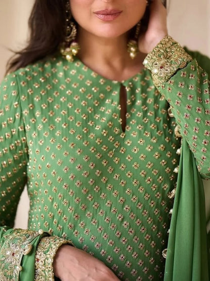 EMBROIDERED CHIFFON DRESS WEARING BY KAREENA KAPOOR - 3 PC UNSTITCHED