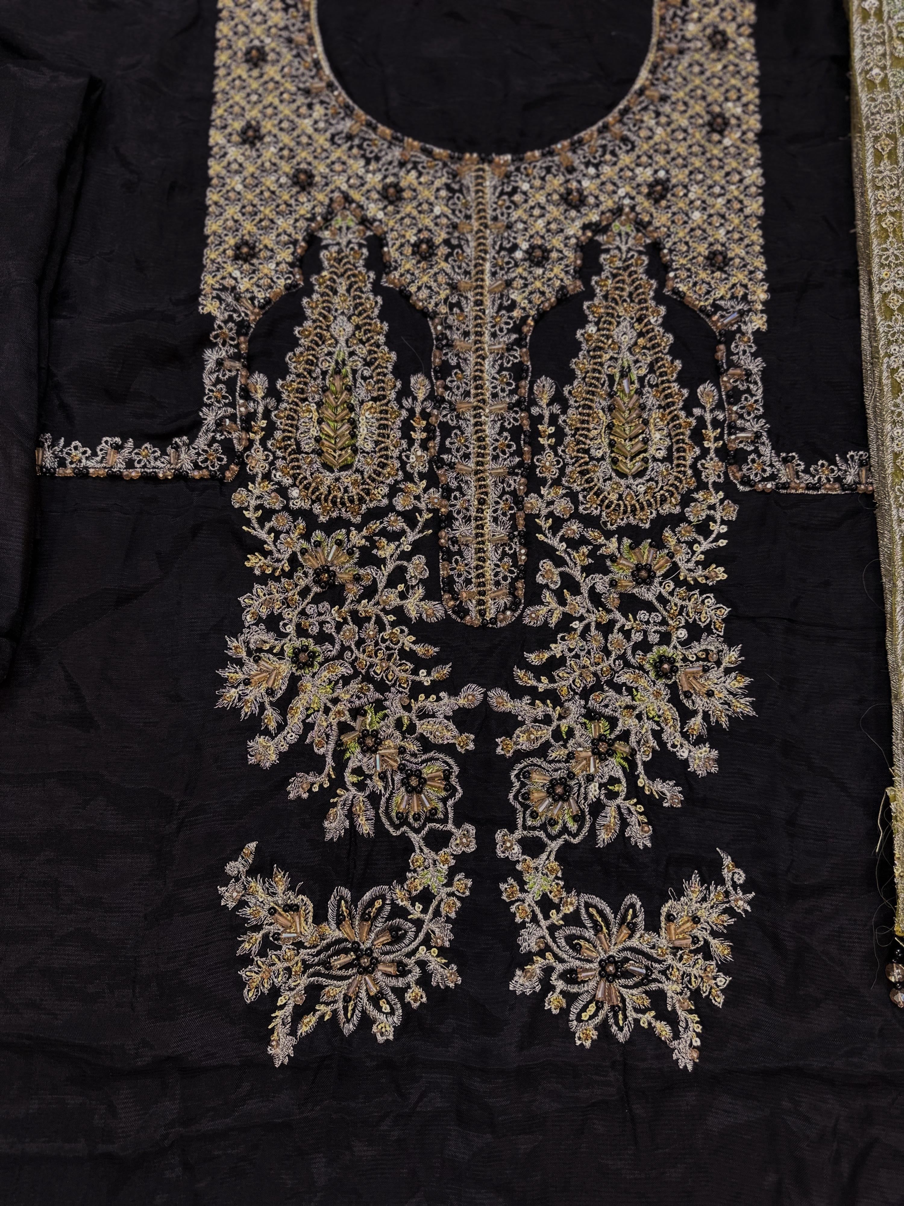 HUSSAIN REHAR LUXURY EMBROIDERED RAW SILK - 3 PC UNSTITCHED