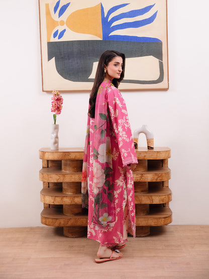 YARDS PRINTED EMBROIDERED LINEN DRESS - 3 PC UNSTITCHED