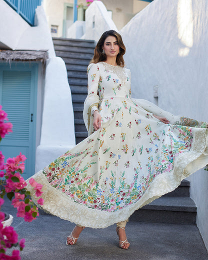 FAIZA SAQLAIN DIGITAL PRINTED LAWN EMBROIDERED FROK - 3 PC UNSTITCHED