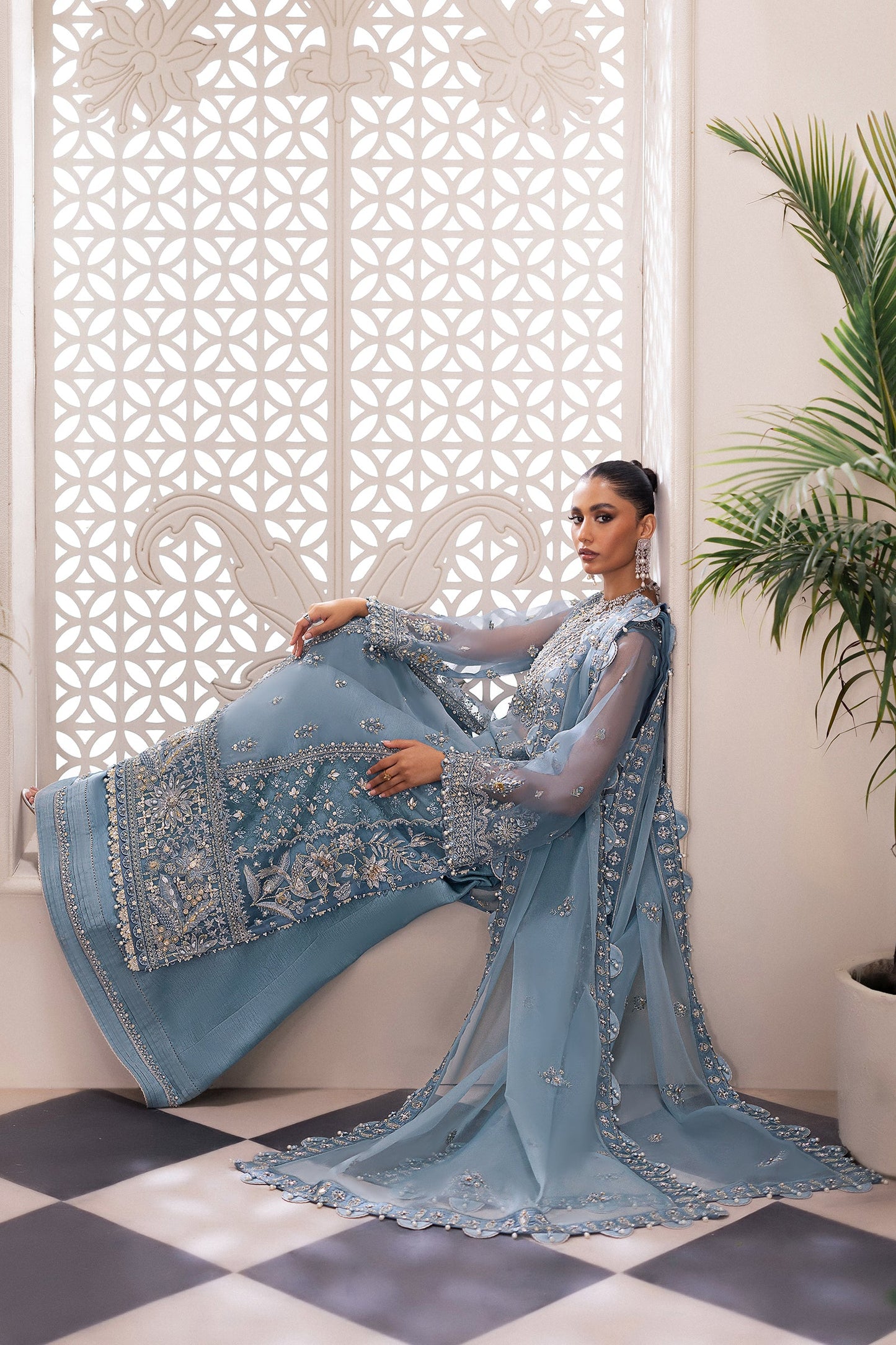 ZAHA LUXURY EMBROIDERED ADDA WORK ORGANZA - 3 PC UNSTITCHED