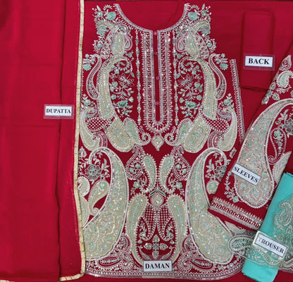 ETHNC EMBROIDERED CHIFFON DRESS - 3 PC UNSTITCHED