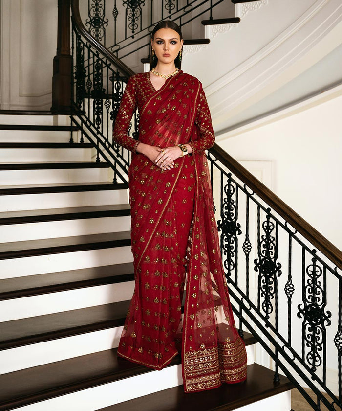 SAPPHIRE LUXURY EMBROIDERED NET SAREE - 3 PC UNSTITCHED
