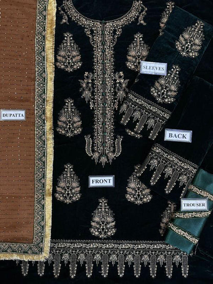 JAZMIN LUXURY EMBROIDERED VELVET - 3 PC UNSTITCHED