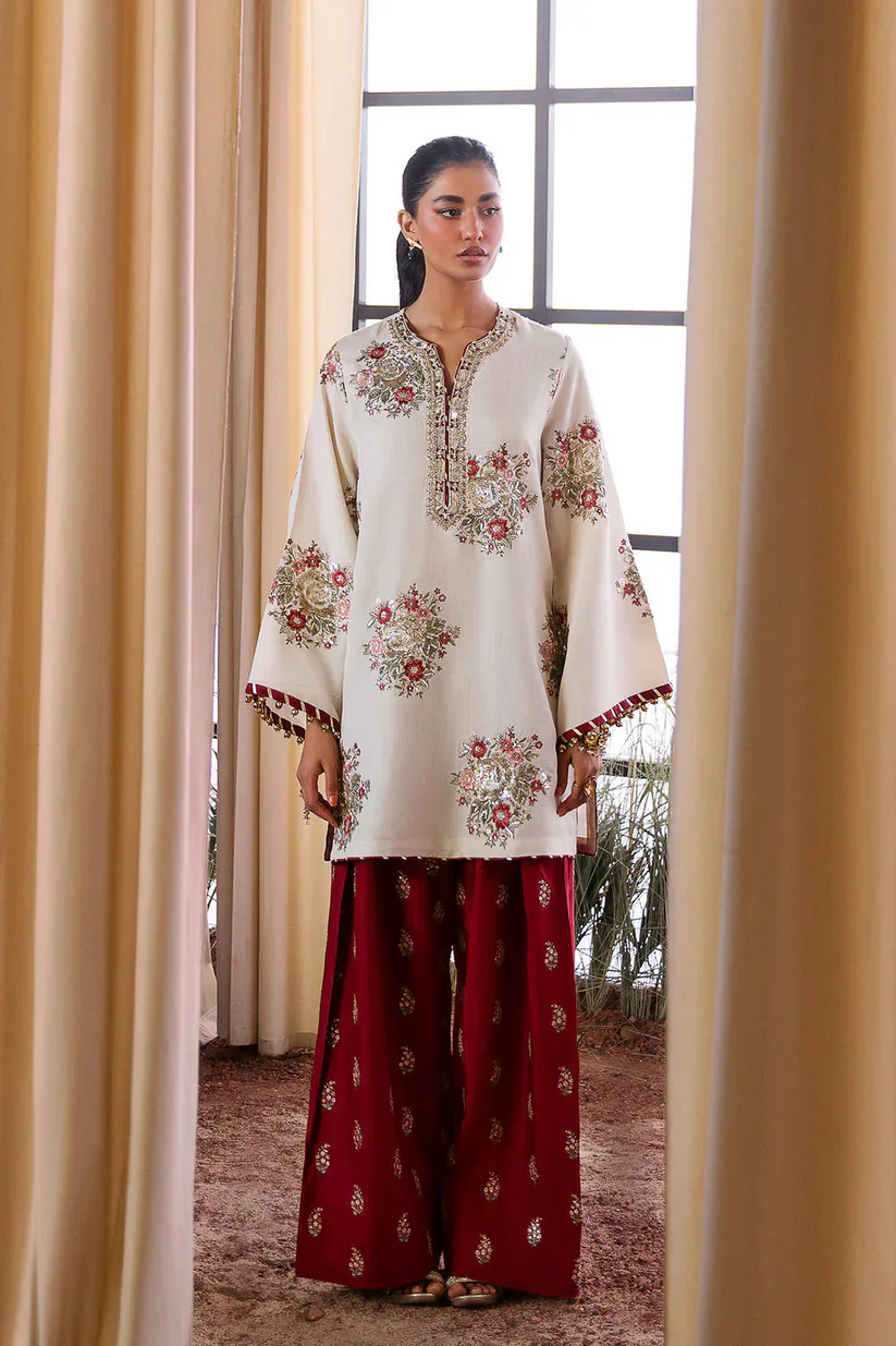 ETHNIC LUXURY RAW SILK EMBROIDERED HANDMADE - 3 PC UNSTITCHED