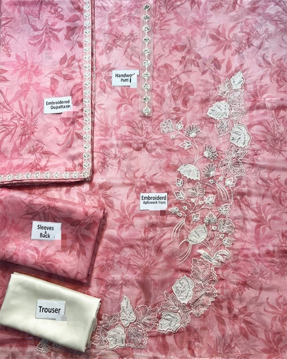 MAHIRA KHAN EMBROIDERED LAVA SILK DRESS - 3 PC UNSTITCHED